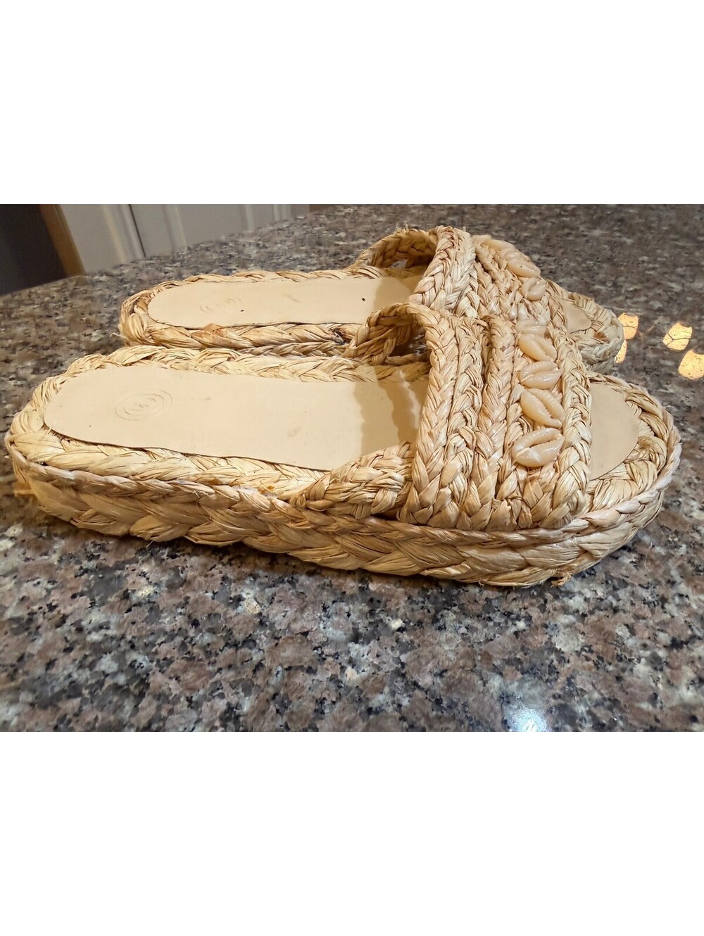 Urban Outfitters Beige Braided Platform Slide Sandals with Shell Accents US 7M
